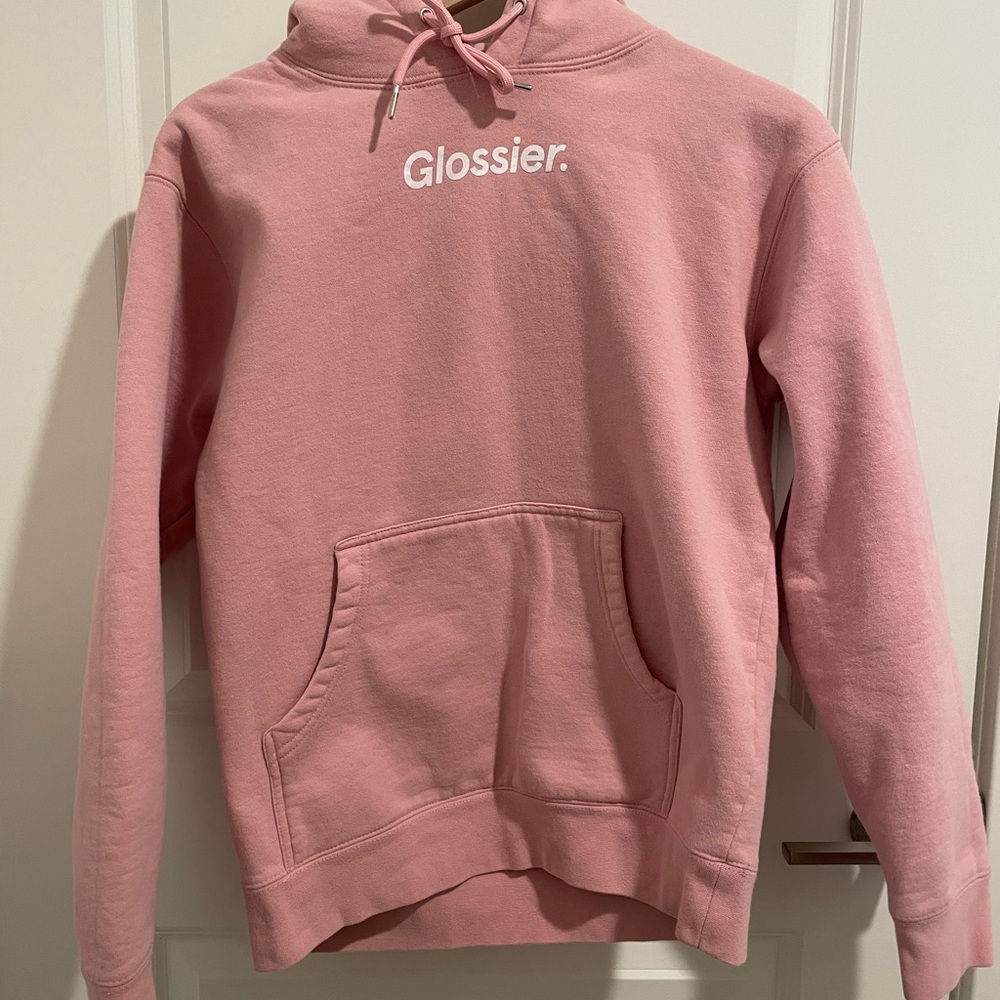 Glossier pink small hoodie , great pre loved condition